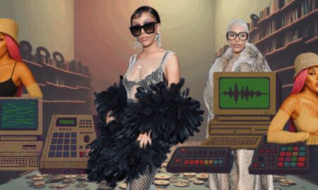Doja cat sampling records as she samples herself.Collage.