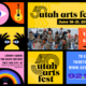 Collage poster promoting Utah Arts Festival with bold color blocks, date June 18–21, 2026, and uaf.org tickets
