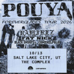 Grunge-style concert poster announcing a show with multiple performers, date 10/13 in Salt Lake City, UT at The Complex; includes venue logos (Postfontaine, Live Nation) and bold band names.