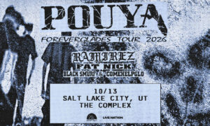 Concert poster advertising a 2026 Forever Glades Tour with Ramirez, Fat Nick, Black Smurf and ComeHelpglo at The Complex in Salt Lake City, Oct 13 (Live Nation logo).