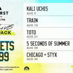 Poster advertising Utah First Amphitheatre Summer of Live lawn 4-pack: 4 tickets for $99, with lineup and dates listed on the right side.