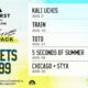Poster advertising Utah First Amphitheatre Summer of Live lawn 4-pack: 4 tickets for $99, with lineup and dates listed on the right side.