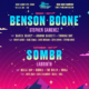 Colorful festival poster with Benson Boone headline, starry night sky, and gradient skyline announcing Friday and Saturday lineup.