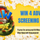PAW Patrol: The Dino Movie promo banner with popcorn border; blue text invites winners to win 4 advanced screening tickets and mentions 92.5 The Beat radio.