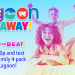BEAT_Lagoon1200x630FB | 92.5 The Beat Colorful Lagoon Giveaway poster with a cheering family on a bed; bold logo and text inviting listeners to win a 4-pack of Lagoon tickets from 92.5 The Beat, listen at 4:10p.