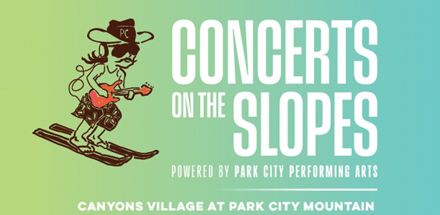 MIX_ConcertsOnTheSlopes1000x600LP | 92.5 The Beat Poster for 'Concerts on the Slopes' featuring a cartoon guitarist on skis, gradient green-to-teal background, with event title and venue text.