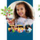 Smiling girl with curly hair drawing with a red pencil; an illustrated apple tree and 'Apple Tree' branding appear on the sides.