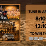 TUNE IN AROUND | 92.5 The Beat Poster advertising Wild Wild West rodeo y Jaripeo at Smith's Ball Park with multiple bands, July 26, 1 PM–10 PM; western rodeo imagery and pickup trucks.