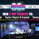 Promotional banner for 'Win the Ultimate 80s Weekend Getaway' showing a night outdoor concert with a large stage and cheering crowd.