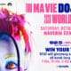 Promotional concert poster with colorful artwork and bold pink and blue text announcing a 2026 world tour at Maverik Center and a radio giveaway details.